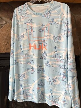 Huk Light Blue and Coral Kids' Long-Sleeve Pajama Top